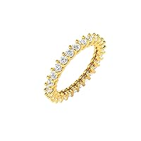 REAL-GEMS 1. Ct Round Shape Lab Created G VS1 Diamond Eternity Bridal Anniversary Ring 14k Yellow Gold Sizable