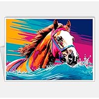 Assortment All Occasion Greeting Cards, Matte White, Horses Surfers Pop Art, (8 Cards) Size A6 105 x 148 mm 4.1 x 5.8 in #1 (Dutch Warmblood Horse Surfer 1)