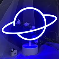 Blue Planet Neon Signs USB/Battery Neon Lights Planet LED Neon Light Sign with Holder Base LED Neon Night Lights Signs Planet Neon for Kids Luau Summer Party Table Wedding Decoration Children Gifts