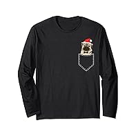 Santa Pug Puppy in Pocket Tee Funny Dog Lover Christmas Long Sleeve T-Shirt