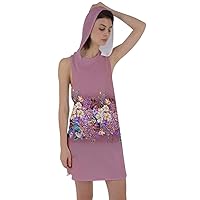 CowCow Womens Vintage Floral Pink Flower Print Racer Back with Hoodie Dress,XS-3XL