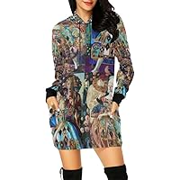 Hoodie Mini Dress For Women Streetwear Colorful Circus Floral Queens Dresses
