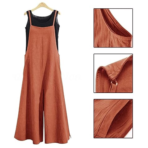 Women Casual Loose Long Bib Pants Wide Leg Jumpsuits Baggy Cotton Rompers Overalls with Pockets PZZ
