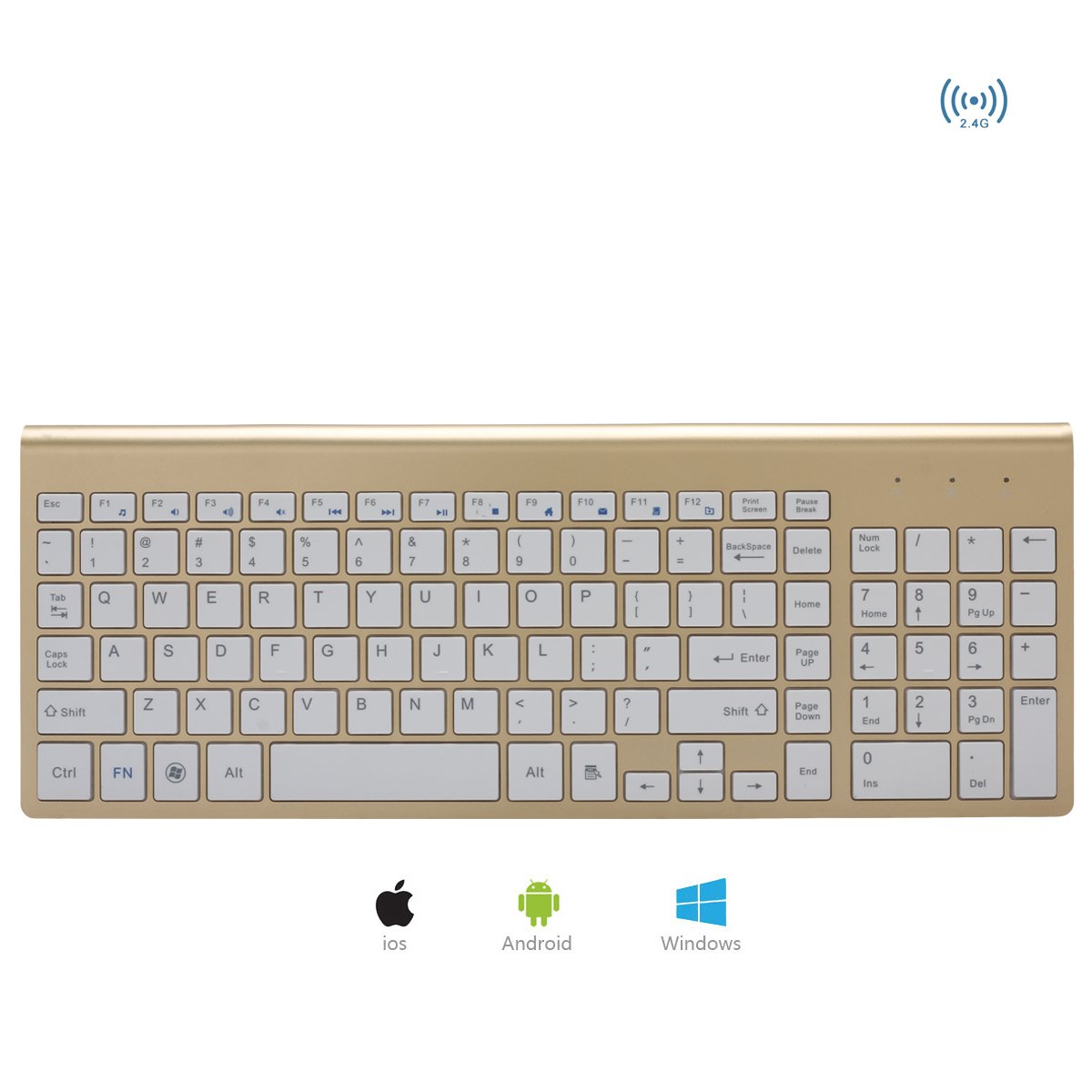 HAIBING Wireless Keyboard and Mouse Combo,Compact Full-Sized 2.4GHz Ultra Slim Wireless Keyboard with Number Pad and Power-Saving Mouse for Office Windows 10,Laptop,PC,Computer,Desktop,Gold01