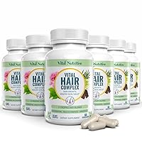 Vital Hair Complex Bundle of 6 - Hair Growth Vitamins for Men and Women - Biotin & Vitamin B - Promotes Brow & Lash Hair and Healthy Skin & Nails - Hormone & Gluten Free - Pack of 6