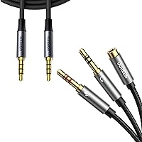 UGREEN Headphone Splitter for Computer 3.5mm Female to 2 Dual 3.5mm Male Bundle with 3.5mm Audio Cable Braided 4-Pole 3FT
