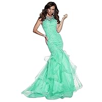 Women's Lace Mermaid Prom Dress Long Beaded Evening Ball Gowns