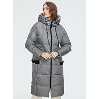 2022 Women's Plus Size Coats Fashion Astrid Plus Zip Up Drawstring Hooded Puffer Coat Work Leisure Fashion Comfortable Warm (Color : Gray, Size : XX-Large)