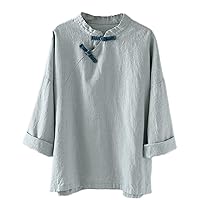 Chinese Blouse Long Sleeve Shirts Tops Cotton Linen Chinese Qipao Frogs Casual T-Shirt