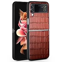 Case for Samsung Galaxy Z Flip 4, Crocodile Texture Luxury Cowhide Leather Business Case Ultra Thin Slim Shockproof Protective Cover for Samsung Galaxy Z Flip 4 5G 2022,Brown