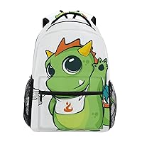 ALAZA Little Green Dragon Cute Backpack Purse with Multiple Pockets Name Card Personalized Travel Laptop School Book Bag, Size M/16.9 inch