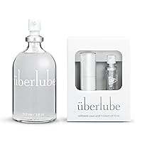 Uberlube Home and Travel Bundle - Pearl White Travel Lube Kit + 112ml Bottle Silicone Lube, Unscented, Flavorless, Works Underwater - 112ml + White Kit