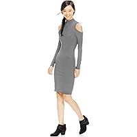 Material Girl Womens Cold-Shoulder Rib Knit Bodycon Dress, Grey, Small
