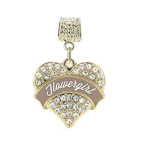Gold Pave Heart Charm for Bracelet with Cubic Zirconia Jewelry