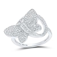 Sterling Silver Womens Round Diamond Butterfly Ring 1/2 Cttw