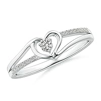 Angara Natural Diamond Split Shank Heart Promise Ring for Women,in Sterling Silver Size-7.5 (Color-KI3|Size-2.5mm) | April Jewelry Gift for Her | Wedding| Anniversary|