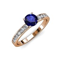 Blue Sapphire & Natural Diamond (SI2-I1, G-H) Engagement Ring 1.67 ctw 14K Rose Gold