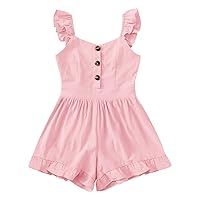 Valphsio Girls Solid Sling Jumpsuits Rompers Flutter Sleeve Button Shorts Overall
