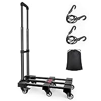 Folding Hand Truck, 500 lbs Heavy Duty Dolly Cart with six 360° Rotating Wheels, Travel carseat Stroller for Airport, Extended Platform Luggage cart with Foldable handtruck, 8.6 lbs Portable Trolley