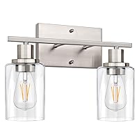 ShineTech 2-Light Bathroom Light Fixtures, Modern Vanity Lights with Clear Glass Shade, Brushed Nickel Bathroom Vanity Light Over Mirror, Living Room