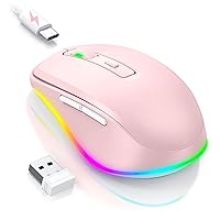 PEIOUS Mouse for Laptop, Wireless Mouse Jiggler - LED Wireless Mice with Build-in Mouse Jiggler Mover, Rechargeable Moving Mouse for Computer Undetectable Keeps Computer Awake - Pink