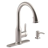 Kohler Cruce R26372-SD-VS Single Handle Pull Down Kitchen Faucet and Soap Dispenser, Vibrant Stainless Steel, Installs with 1, 2, 3 or 4 Hole Sink