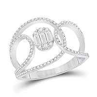 The Diamond Deal 14kt White Gold Womens Baguette Diamond Open Loop Cluster Fashion Ring 1/2 Cttw