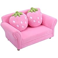 ARLIME Kids Sofa, Upholstered Toddler Couch Chair with Ergonomic Back & 2 Strawberry Pillows, Double Seat Toddler Armchair for Boys Girls
