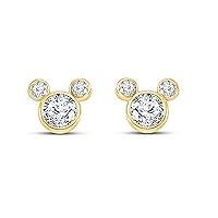 at Jewels14k Yellow Over 925 Sterling 1/2 CT Round Cut Cubic Zirconia Mickey Mouse Earrings for Girl's & Women's