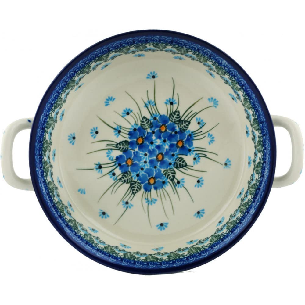 Polish Pottery Round Medium Baker with Handles made by Ceramika Artystyczna (Forget Me Not)