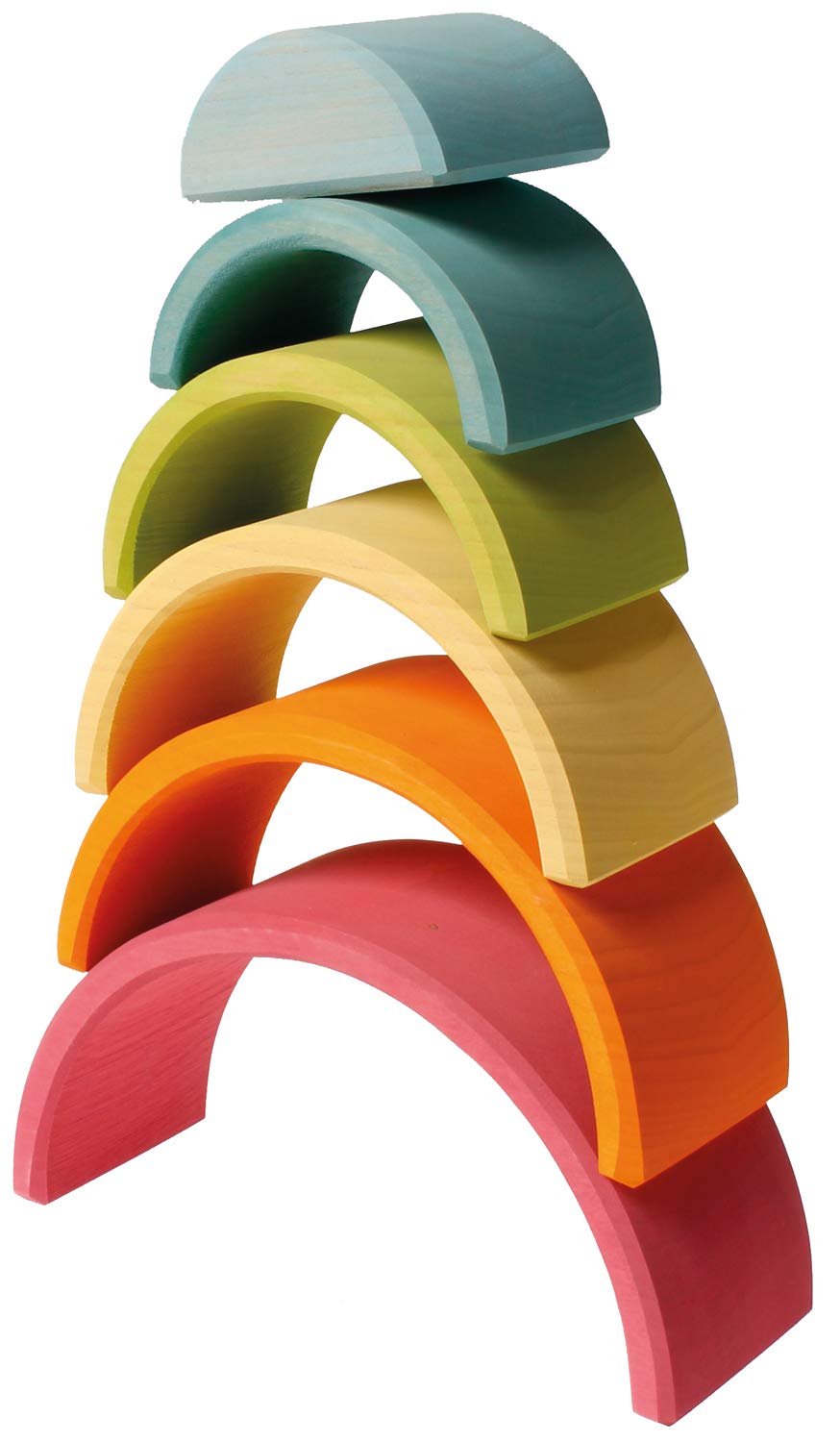 Grimm's Spiel und Holz Design Large 6-Piece Pastel Rainbow Stacker, Open-Ended Wooden Nesting & Stacking Toy Blocks