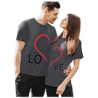 Couple Gifts for Him and Her Heart Printing Turtleneck Short Sleeve Tops Party Matching Couple Outfits Sets