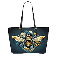 Geometric Honeybee Composition Leather Tote Bag 3d