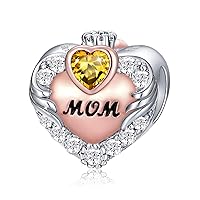 FOREVER QUEEN Love Heart Mom Birthstone Charm for Bracelet 925 Sterling Silver Mom Charms Bead for Bracelet, Best Birthday Gift for Mom With Jewelry Box