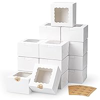 Moretoes 80pcs Small Cookie Boxes 4x4x2.5in White Bakery Boxes with Window Treat Boxes Cake Boxes for Dessert Pastry Macaron
