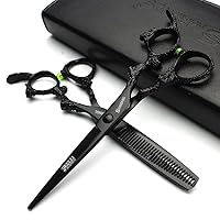 6 inch hair stylist barber scissors black plate dragon 440C hairdressing cutting scissors+thinning scissors (6 inch 2PC)