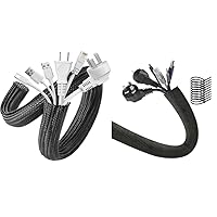 AGPTEK Cable Sleeve Cover 2 Pack 5ft - 1.2inch and Cable Sleeve Cover 10ft - 4/5inch with 10 Fastening Cable Ties