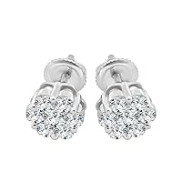 White Gold 14KT Flower Earrings 1.00 carats Genuine Natural, Real Diamonds