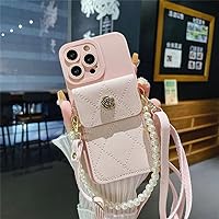 Crossbody Lanyard Case with Faux Pearl Bracelet for iPhone 15 14 13 12 11 Pro Max X XS XR 7 8 Plus SE 2022 Card Holder Cover,Pink,for iPhone 11