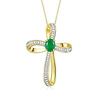 Rylos 14K Yellow Gold Plated Silver Cross Necklace Gemstone & Diamonds | Pendant With 18