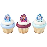Frozen II Rings, Cupcake Decorations Featuring Elsa, Anna, And Olaf For Birthday And Christmas Celebrations - 24 Pack
