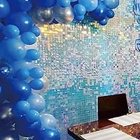 24 Panel Light Iridescent Blue Sequin Shimmer Wall Backdrop for Party Decoration Wedding Anniversary Birthday Engagement Bachelorette Decor 3D Wind Active Glitter Shinny Photo Booth Background Boy