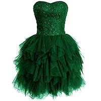 VeraQueen Women's Short Strapless Cocktail Dress Tulle Backless Homecoming Dress