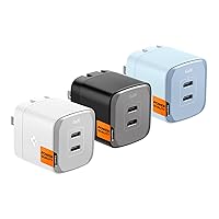 Spigen GaN III 352 35W 2 Ports Compact Foldable Dual USB C Wall Charger for iPhone 14 Plus Pro Max 13 12 Mini iPad Air Pro White, Midnight Black, and Sierra Blue