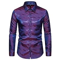 Men Autumn Long Sleeve Button Down Dress Shirts Party Dance Stage Prom Slim Fit Shirt