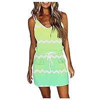 Womens Spring Dresses Midi Length Floral,Women's Casual Sleeveless Beach Dress with Straps Loose Gradient Print