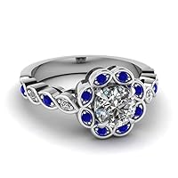 Choose Your Gemstone Flower Halo Pave Diamond CZ Ring Sterling Silver Round Shape Halo Engagement Rings Everyday Jewelry Wedding Jewelry Handmade Gifts for Wife US Size 4 to 12