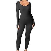 OQQ Women's Yoga Jumpsuits One Piece Ribbed Workout Rompers Long Sleeve Exercise Jumpsuits
