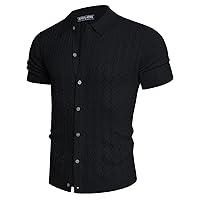 Men's Polo Shirt Hollowed-Out Textured Casual Knitted Golf Shirt