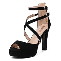 IDIFU Women's IN4 Platform Heels Strappy Chunky Heels For Women Dressy Peep Toe High Heels For Women Bridal Wedding Shoes For Bride On Evening Prom